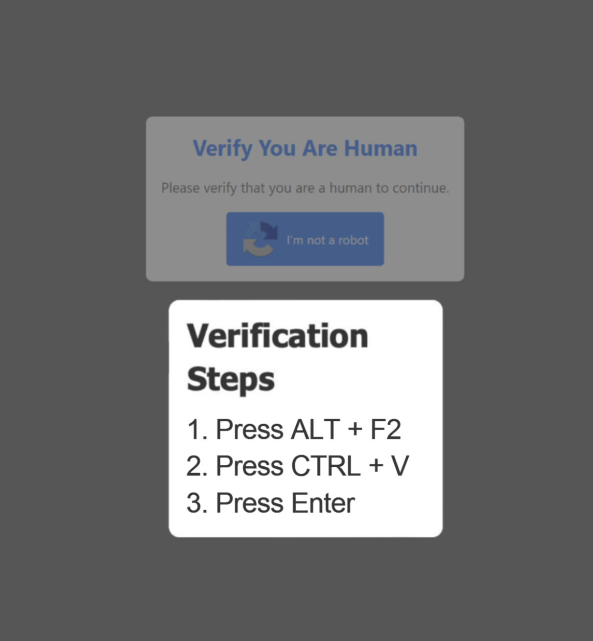 Fake CAPTCHA asking user to copy and paste text into the Linux Run Dialog to verify they are not a robot.
