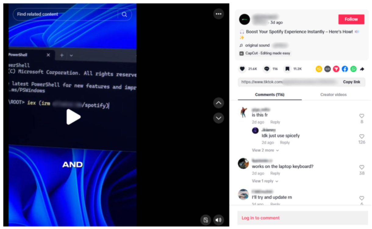 A malicious social media post on TikTok tricking users to run code for free software but instead they are downloading malware.